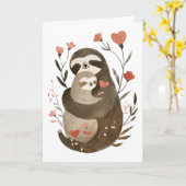 Mama Sloth & Baby Moederdag hartvormige foto Kaart (Gele Bloem)