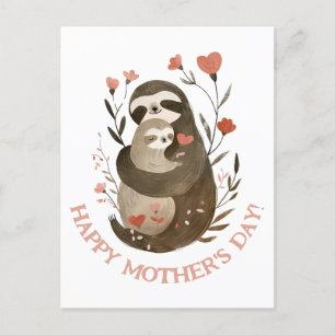 Mama Sloth & Baby Waterverf Happy Moederdag Briefkaart