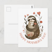 Mama Sloth & Baby Waterverf Happy Moederdag Briefkaart (Voorkant / Achterkant)