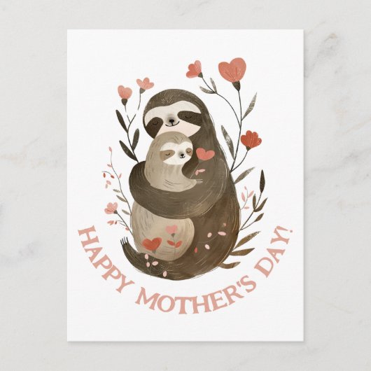 Mama Sloth & Baby Waterverf Happy Moederdag Briefkaart (Voorkant)