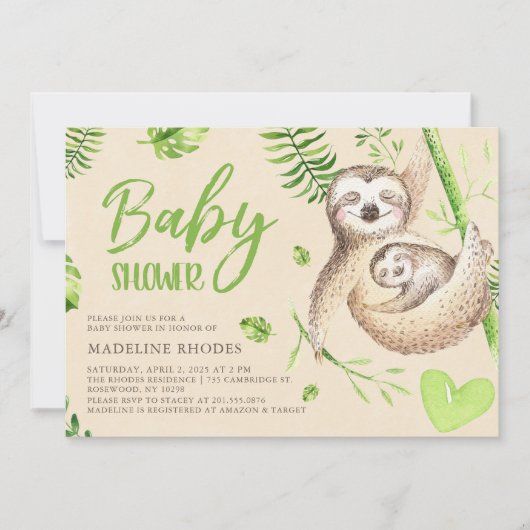 Mama Sloth en Baby Sloth Baby shower Kaart (Voorkant)