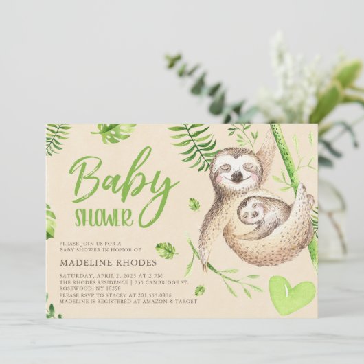 Mama Sloth en Baby Sloth Baby shower Kaart (Staand voorkant)