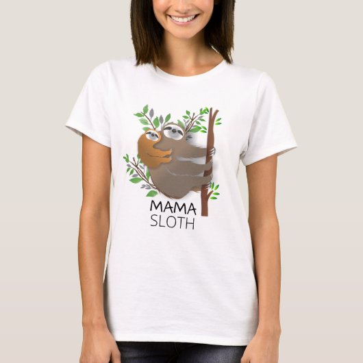 Mama Sloth-klimboom met Baby Sleuf op achteren T-shirt (Voorkant)