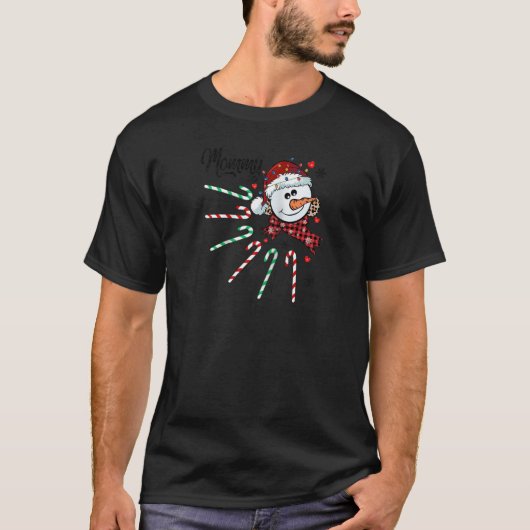 Mama Sneeuwman Candy Cane Kerstmis Kerstmis Grappi T-shirt (Voorkant)