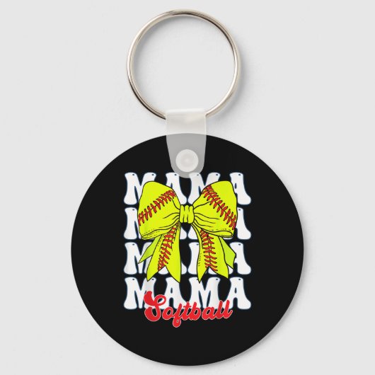 Mama Softbal Coquette Boog Spel Dag Softbal Moeder Sleutelhanger (Voorkant)