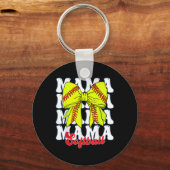 Mama Softbal Coquette Boog Spel Dag Softbal Moeder Sleutelhanger (Voorkant)