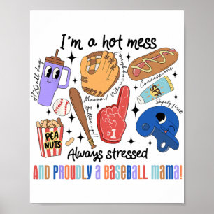 Mama Spel Dag Vibes Moederdag Vrouwen Honkbal Moed Poster