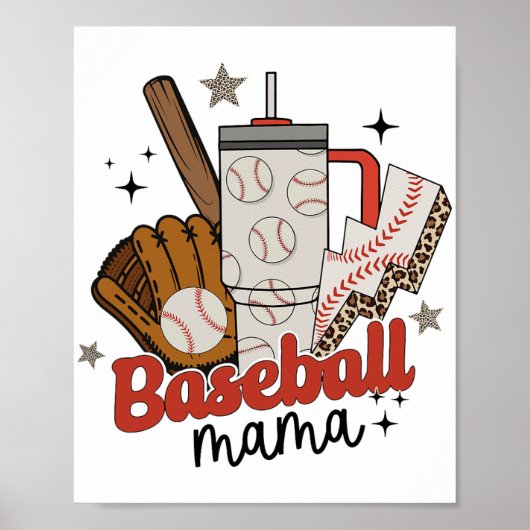 Mama Spel Dag Vibes Moederdag Vrouwen Honkbal Moed Poster (Voorkant)
