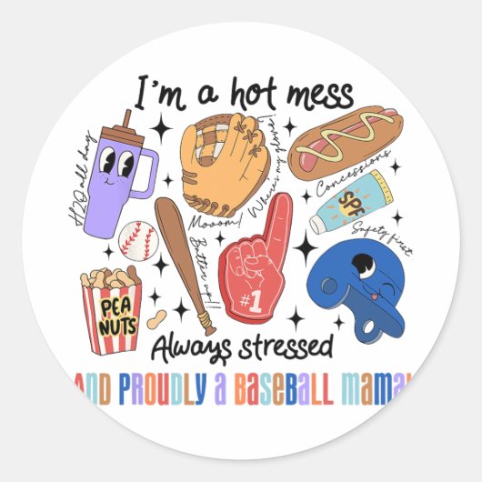 Mama Spel Dag Vibes Moederdag Vrouwen Honkbal Moed Ronde Sticker (Voorkant)