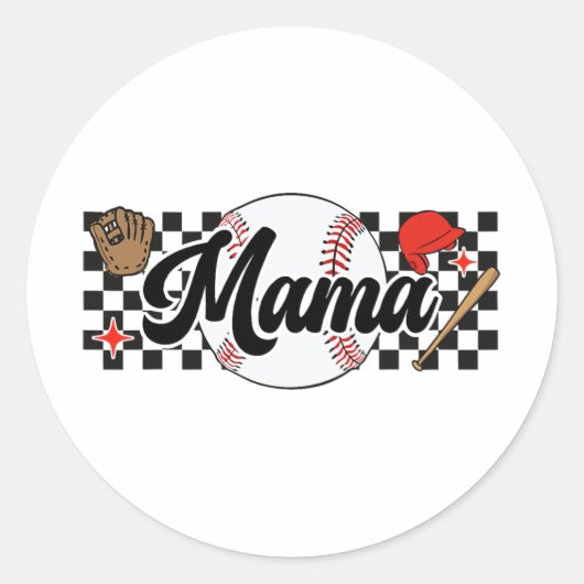Mama Spel Dag Vibes Moederdag Vrouwen Honkbal Moed Ronde Sticker (Voorkant)