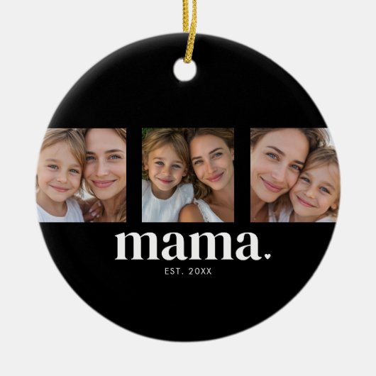 Mama Stelde Moderne Zwarte 3 Foto Keramisch Ornament (Voorkant)