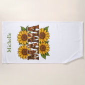 Mama Sunflowers Monogram Naam Beginletters, Cadeau Strandlaken (Voorkant)