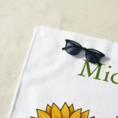 Mama Sunflowers Monogram Naam Beginletters, Cadeau Strandlaken (In situ)