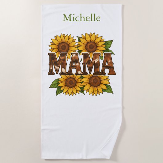 Mama Sunflowers Monogram Naam Beginletters, Cadeau Strandlaken (Voorkant)