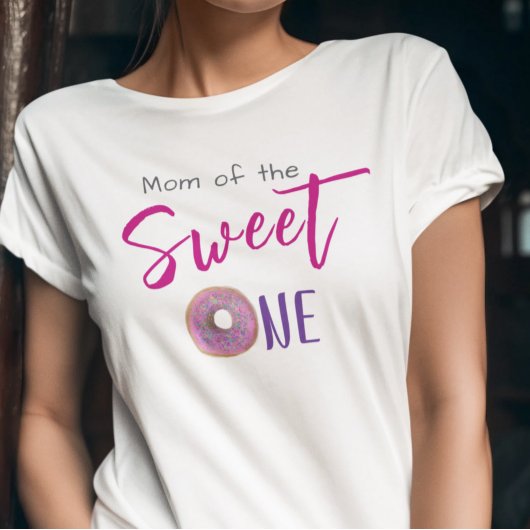 Mama Sweet One Donut Roze Meisje 1e Verjaardagsfee T-shirt