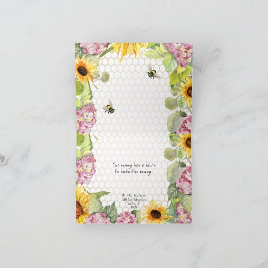 Mama te Bee Zonnebloem Roze Hydrangeas Bedankkaart (Binnen)