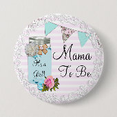 Mama te worden Blue Mason Jar Rustieke Button (Voorkant)