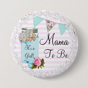 Mama te worden Blue Mason Jar Rustieke Button