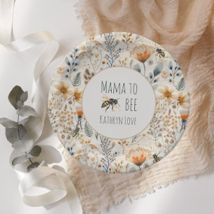 Mama te worden stoffig blauw bloemenbaby shower papieren bordje