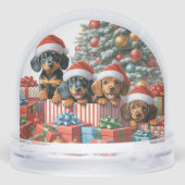 Mama Teckel en puppies Kerst Sneeuwbol (Achterkant)