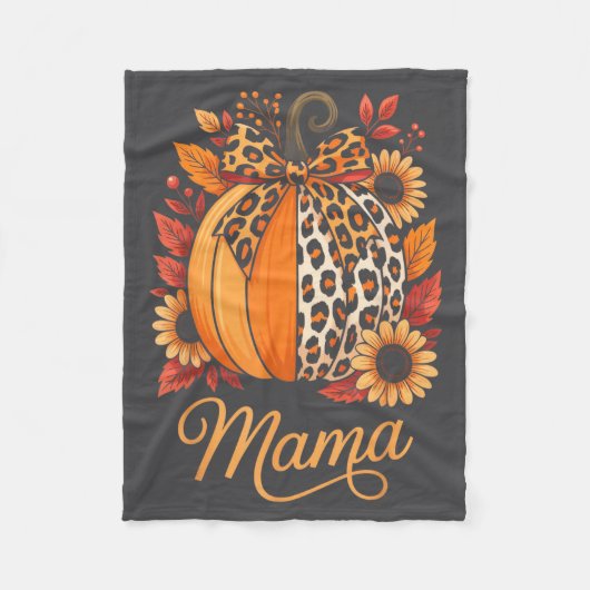Mama Thanksgiving Leopard Pumpkin Sunflower Coquet Fleece Deken (Voorkant)