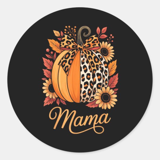 Mama Thanksgiving Leopard Pumpkin Sunflower Coquet Ronde Sticker (Voorkant)