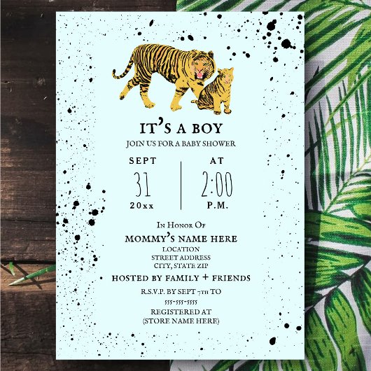 Mama Tiger Blue Boy Baby shower Invitation Kaart