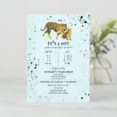 Mama Tiger Blue Boy Baby shower Invitation Kaart (Staand voorkant)