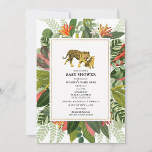 Mama Tiger Botanical Baby shower Invitation Kaart