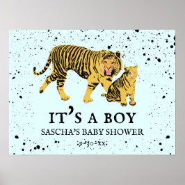 Mama Tiger Paint Splatter Blue Boy Baby shower Poster