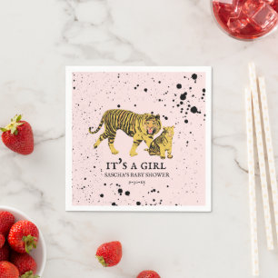 Mama Tiger Paint Splatter Pink Girl Baby shower Servet