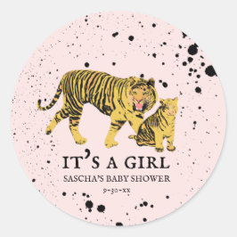 Mama Tiger Pink Girl Baby shower Ronde Sticker