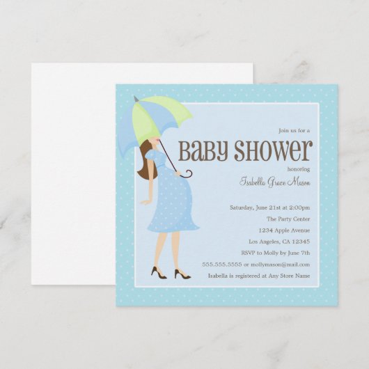 Mama To Be - Blauw | Baby shower uitnodigen Kaart (Voorkant / Achterkant)