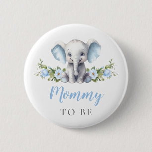 Mama To Be Blue Elephant New Mom Baby Shower Ronde Button 5,7 Cm