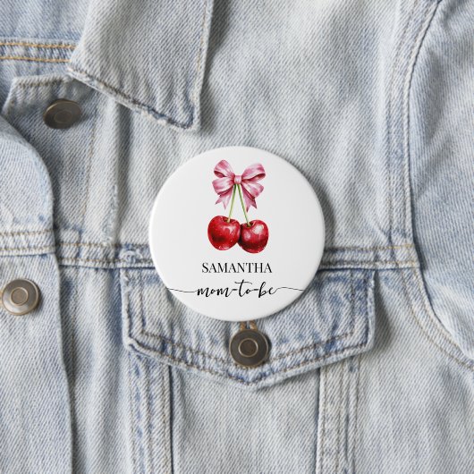 Mama to Be Cherry Pink Coquette Baby shower Button (In situ)