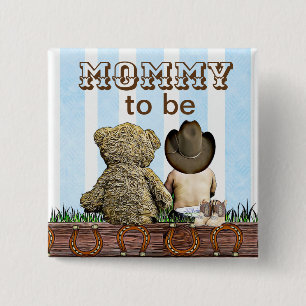Mama To Be Lil' Cowboy en Teddy Bear Baby shower Vierkante Button 5,1 Cm