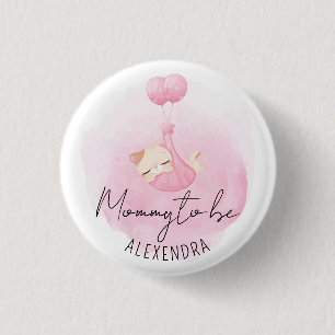 Mama to Be Pink Kat Baby Girl Shower Ronde Button 3,2 Cm