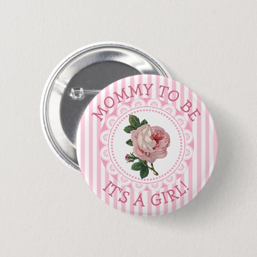 "Mama To Be" Roze Roos Baby shower Button (Voorkant /achterkant)