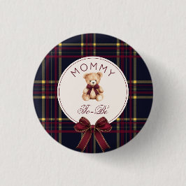 Mama to be Wine Red Plaid Teddy Bear Ronde Button 3,2 Cm