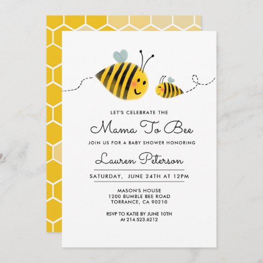 Mama to Bee Baby shower | Bumble Bee Kaart (Voorkant / Achterkant)