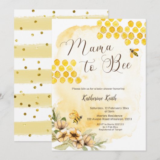 Mama to Bee Baby shower Invitation Kaart (Voorkant / Achterkant)