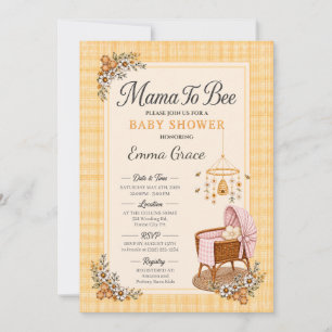 Mama to Bee Baby Shower met blauwe geruite wieg Kaart