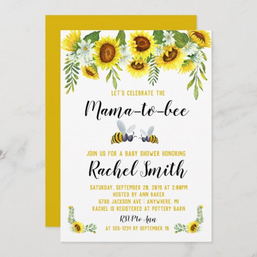 Mama-to-bee Baby shower Uitnodiging (Voorkant / Achterkant)