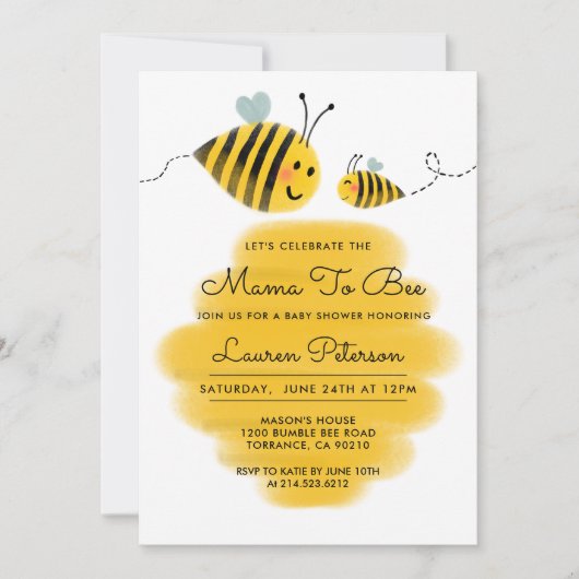 Mama to Bee Baby Shower Uitnodiging | Hommeltje (Voorkant)