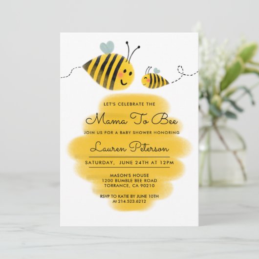 Mama to Bee Baby Shower Uitnodiging | Hommeltje (Staand voorkant)