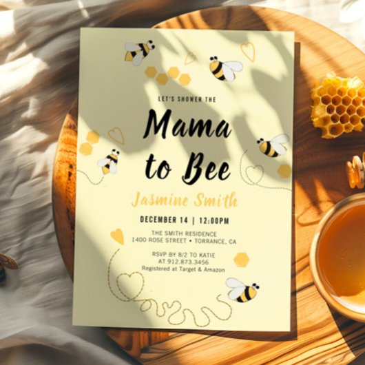 Mama to Bee Black Yellow Honey Baby shower Kaart