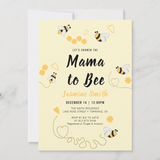 Mama to Bee Black Yellow Honey Baby shower Kaart (Voorkant)