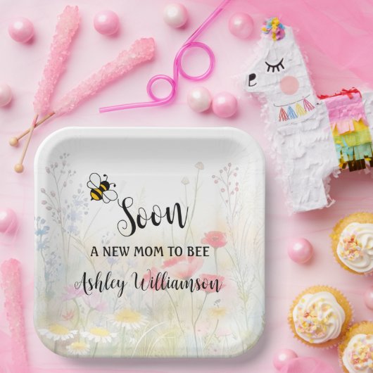 Mama-to-Bee Bloemen Baby Meisje Douche Papieren Bordje (Feest)