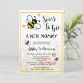 Mama-to-Bee Bloemen Baby Meisje Douche Uitnodiging (Staand voorkant)