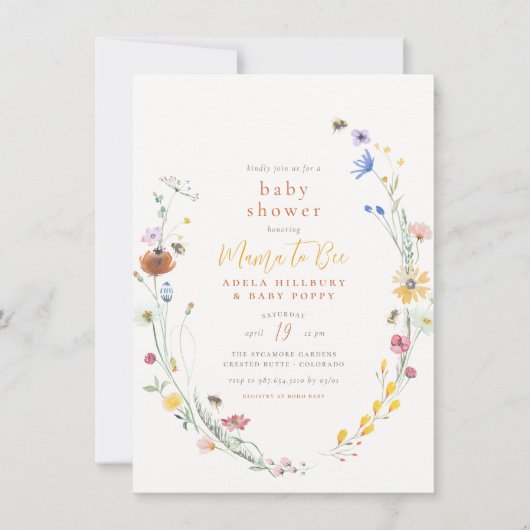 Mama to bee Delicate Wildflower Boho Baby shower Kaart (Voorkant)